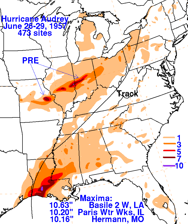 Hurricane Audrey (1957) Rainfall