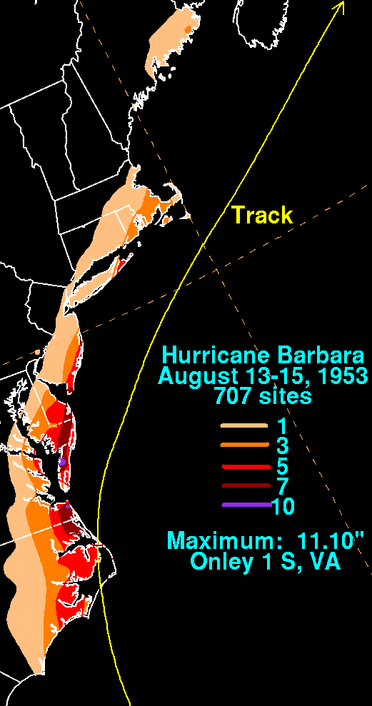Barbara (1953) Storm Total Rainfall