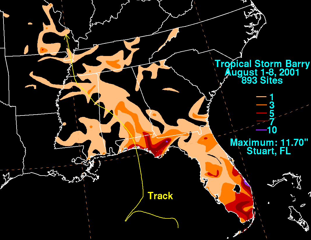 Tropical Storm Barry (2001) Storm Total Rainfall