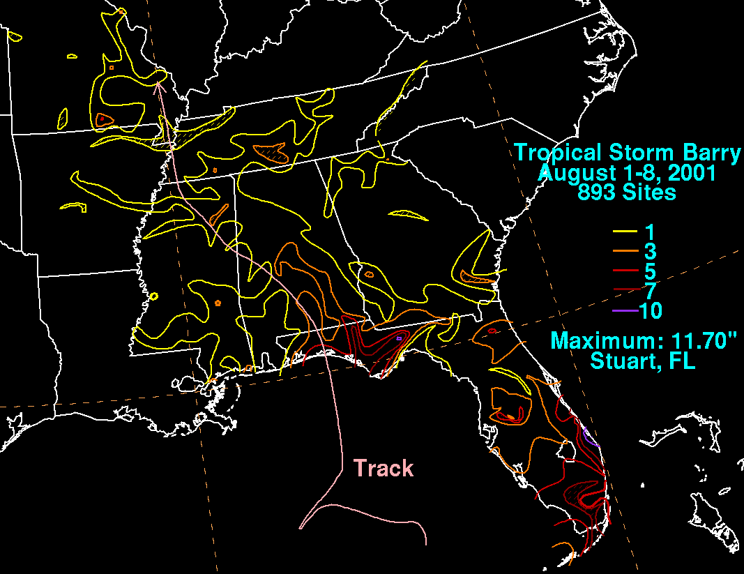 Tropical Storm Barry (2001) Storm Total Rainfall