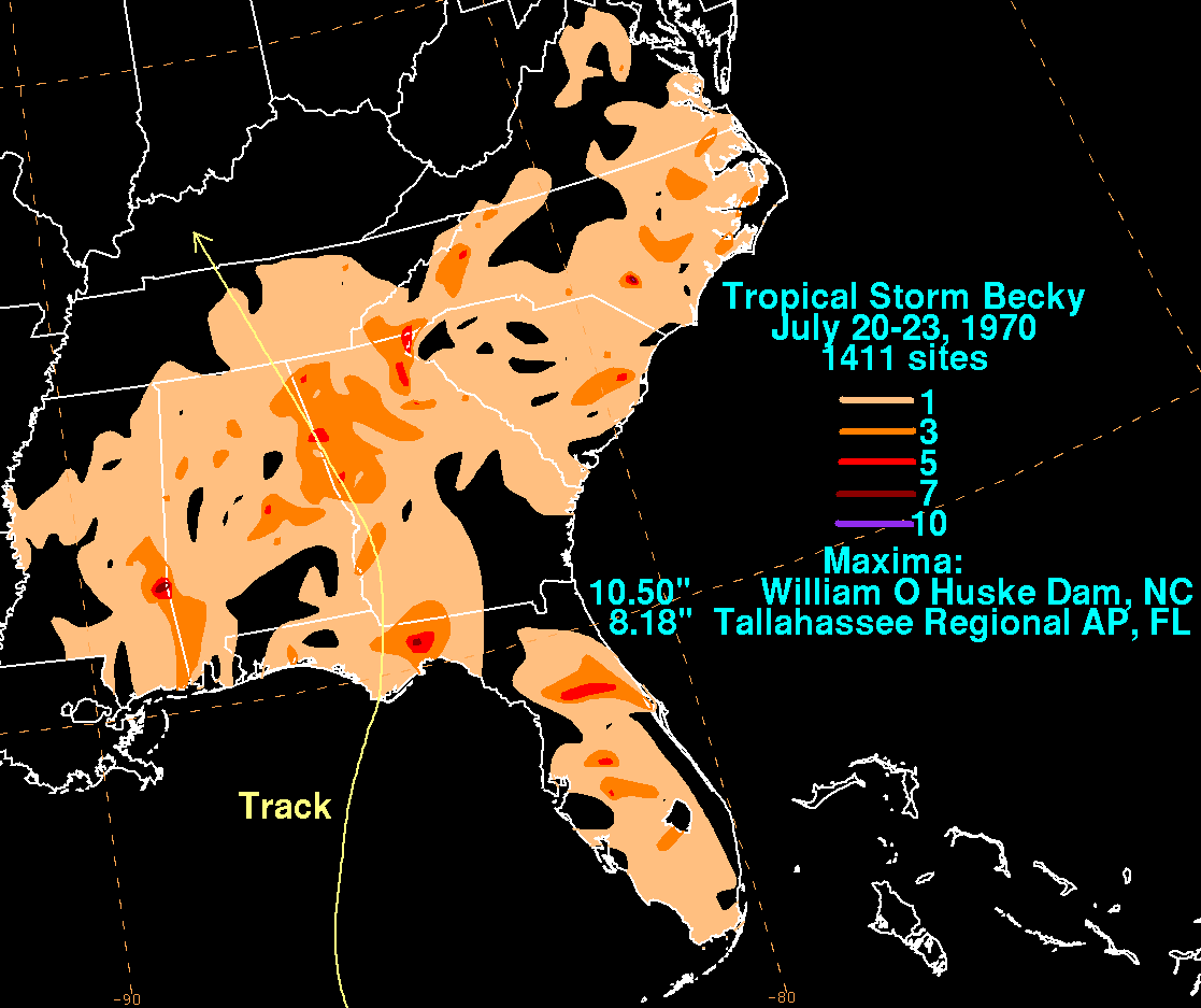 Becky (1970) Storm Total Rainfall