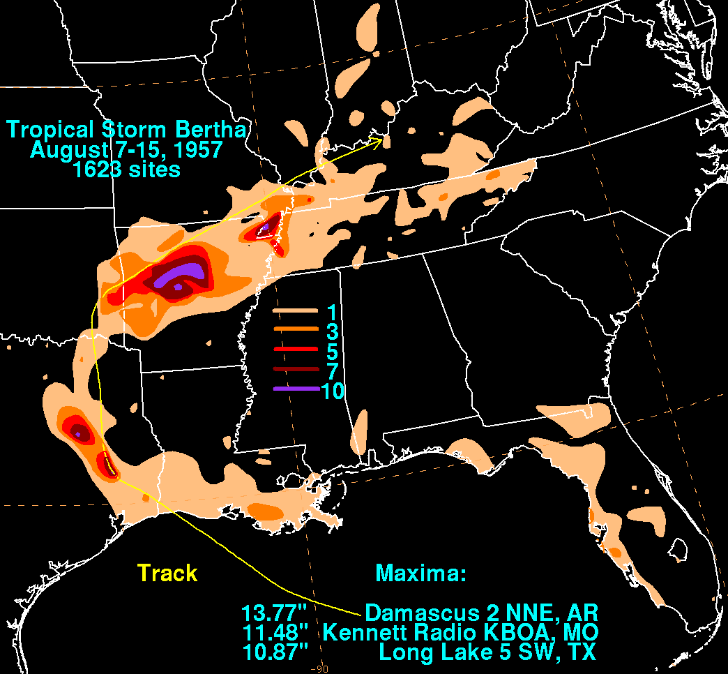 Tropical Storm Bertha (1957) Rainfall