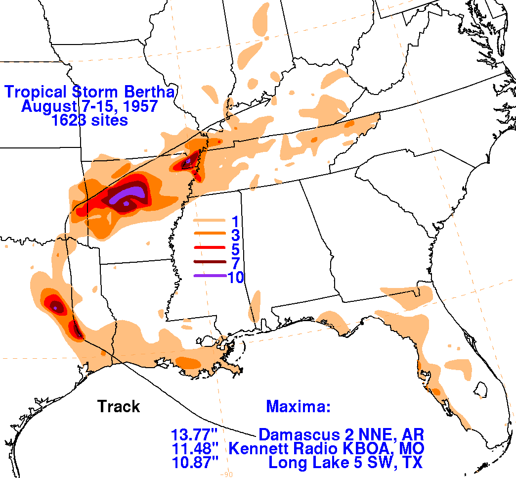 Tropical Storm Bertha (1957) Rainfall
