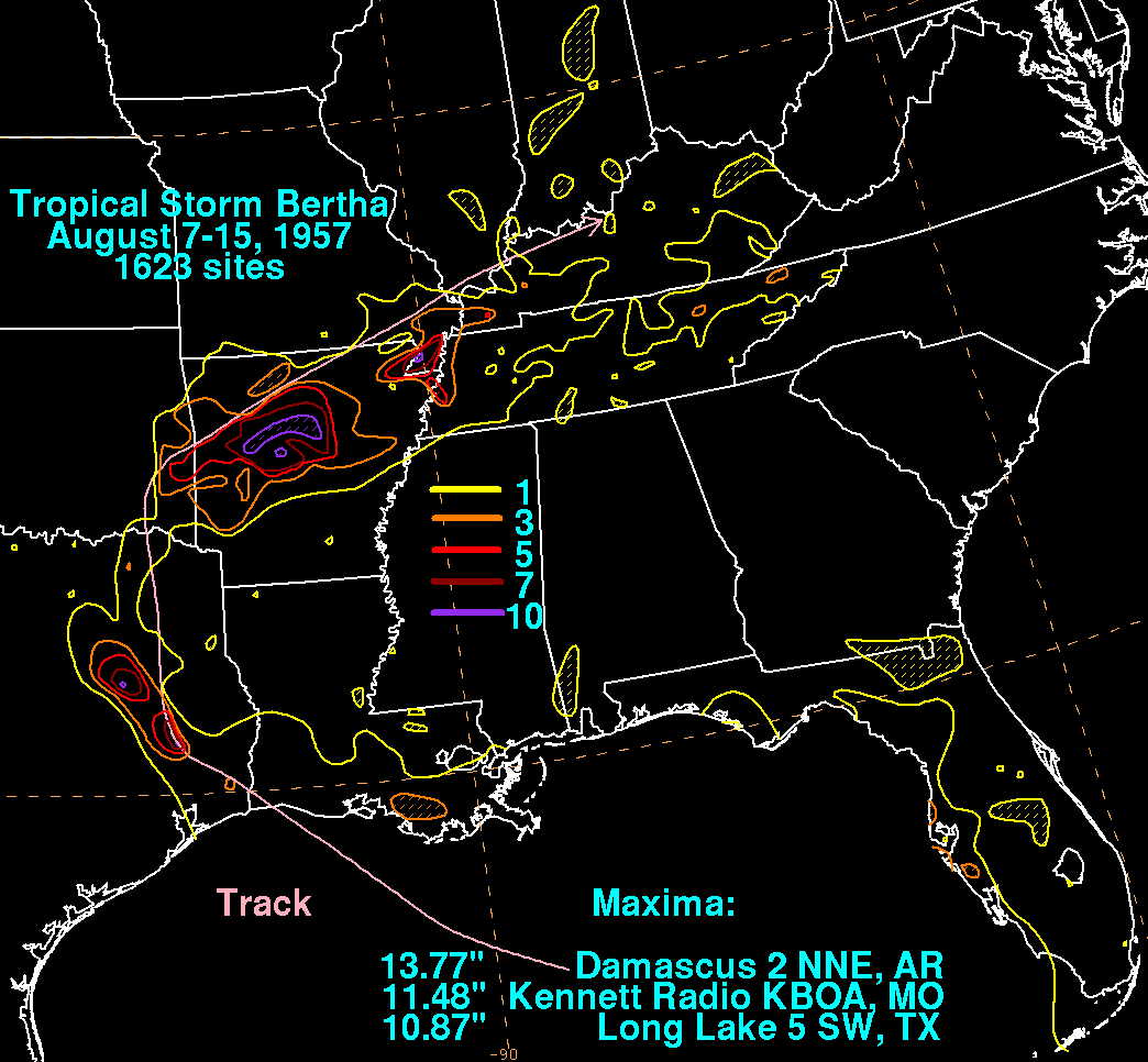 Tropical Storm Bertha (1957) Rainfall