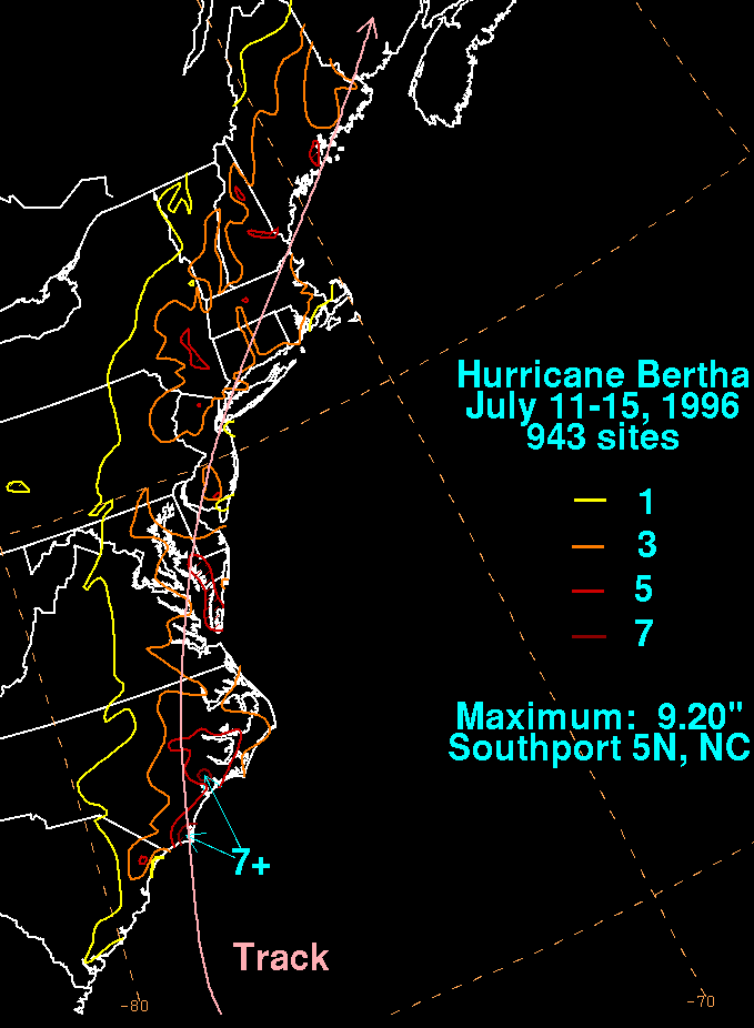 Bertha (1996) Storm Total Rainfall