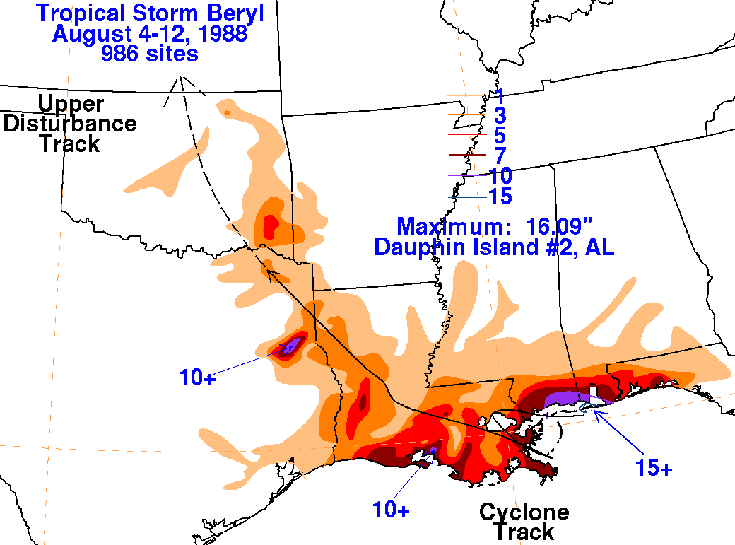 Beryl (1988) Storm Total Rainfall