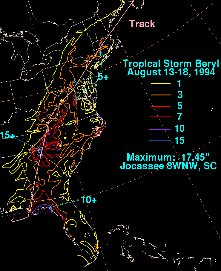 Beryl (1994) Rainfall