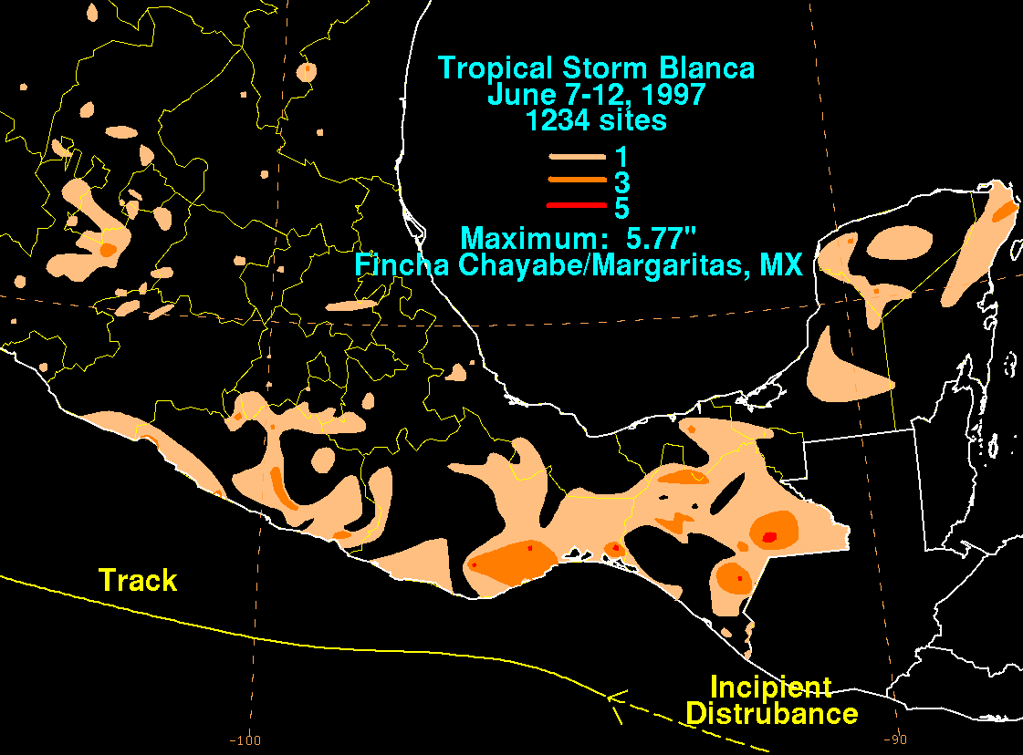 Tropical Storm Blanca (1997) Storm Total Rainfall