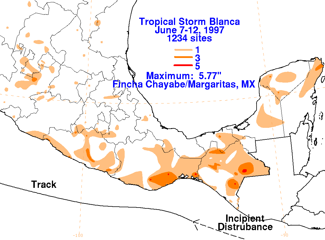Tropical Storm Blanca (1997) Storm Total Rainfall