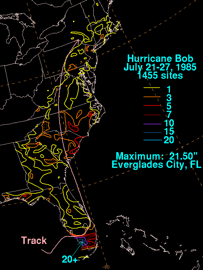 Hurricane Bob (1985) Rainfall