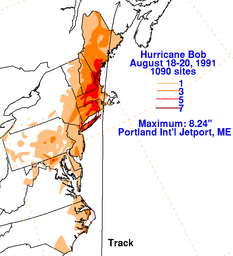 Bob (1991) Storm Total Rainfall