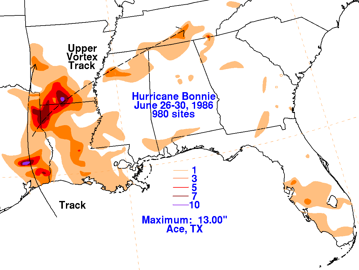 Bonnie (1986) Rainfall