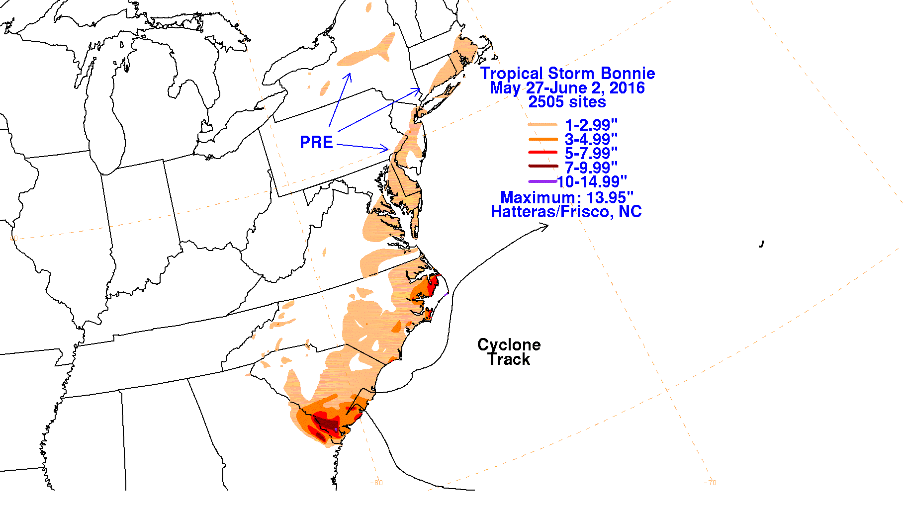 Tropical Storm Bonnie (2016) Rainfall