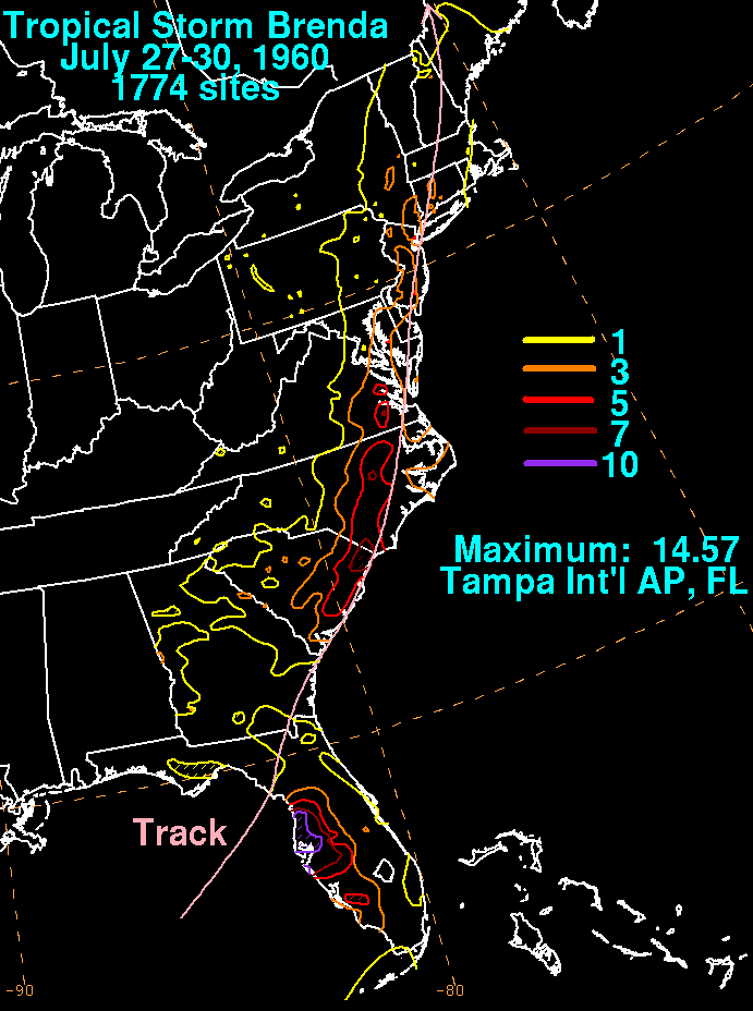 Tropical Storm Brenda (1960) Rainfall