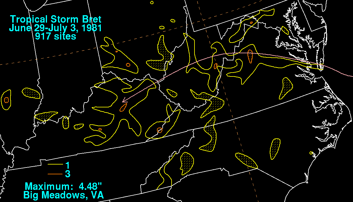Tropical Storm Bret (1981) Rainfall