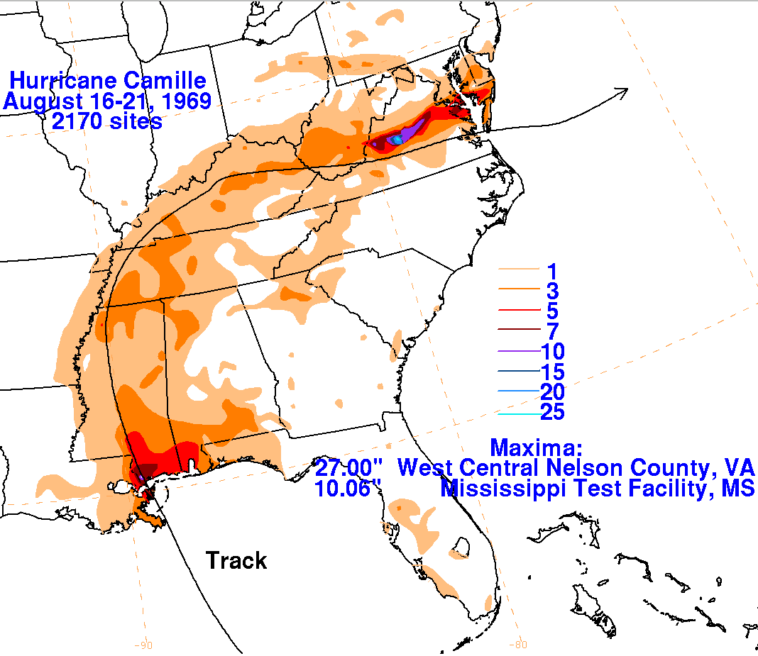 Camille (1969) Storm Total Rainfall