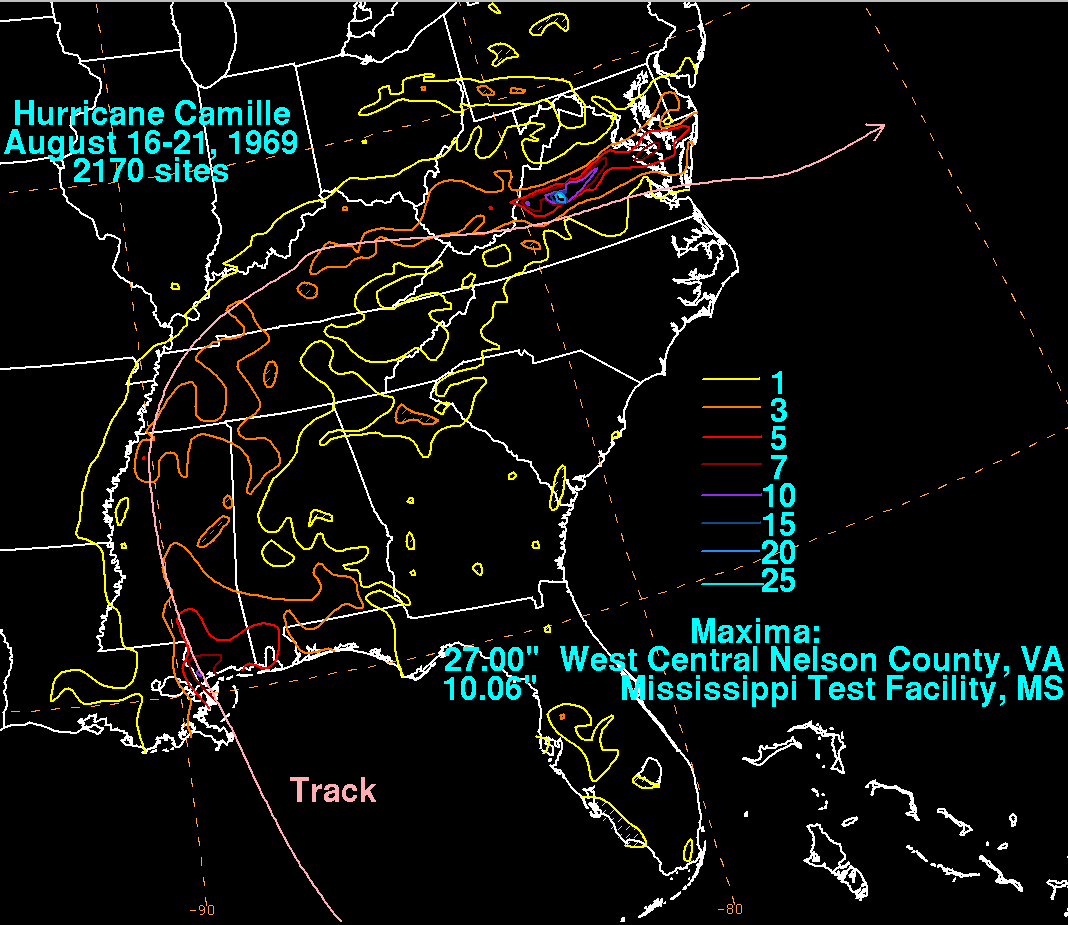Camille (1969) Storm Total Rainfall