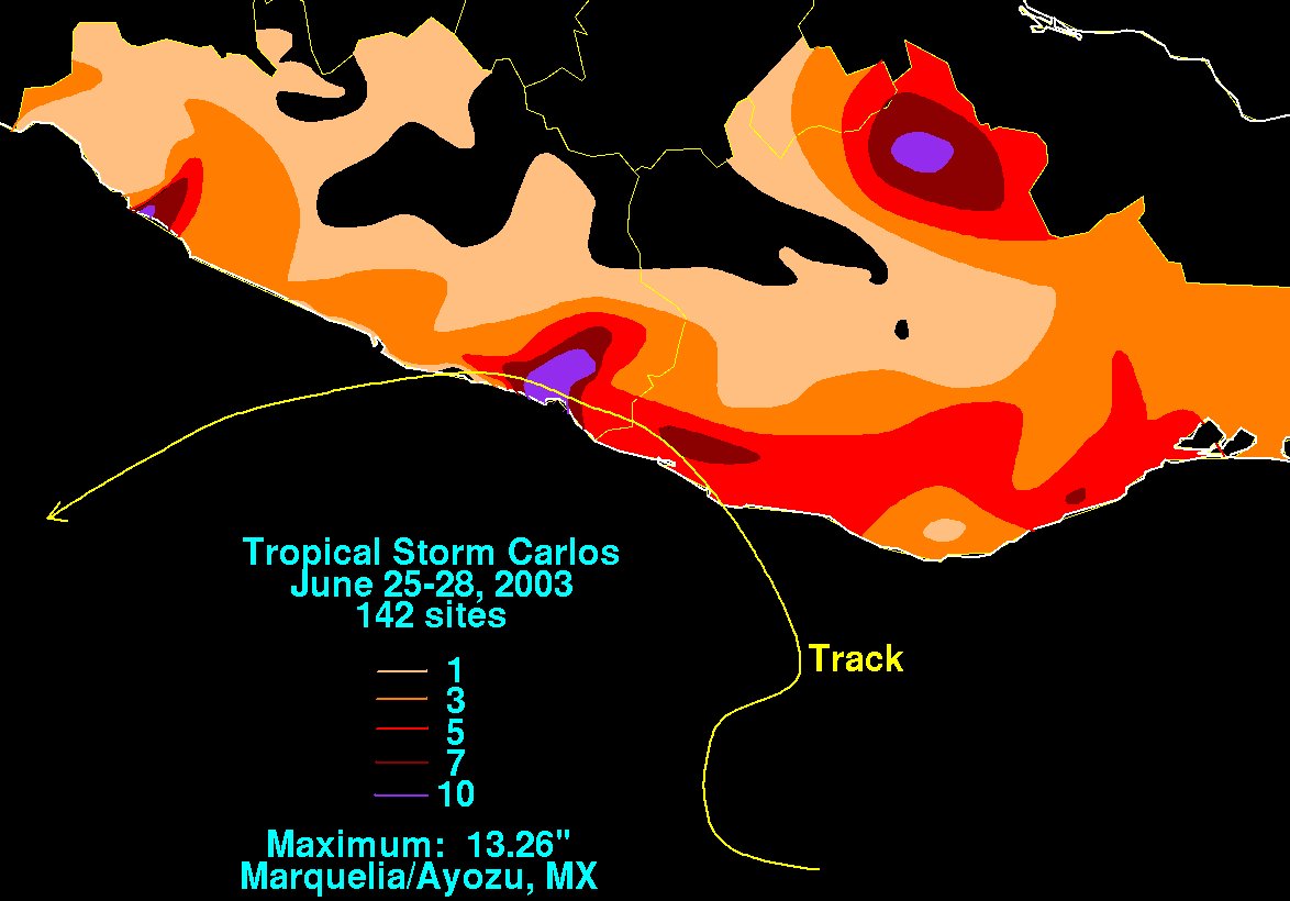 Tropical Storm Carlos (2003) Storm Total Rainfall