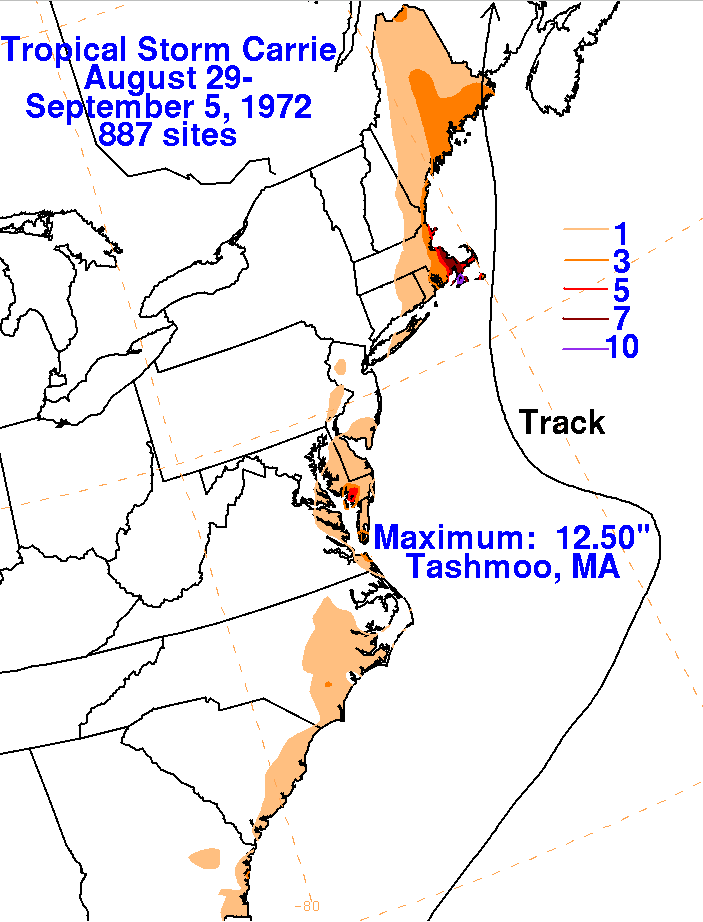 Tropical Storm Carrie (1972) Rainfall