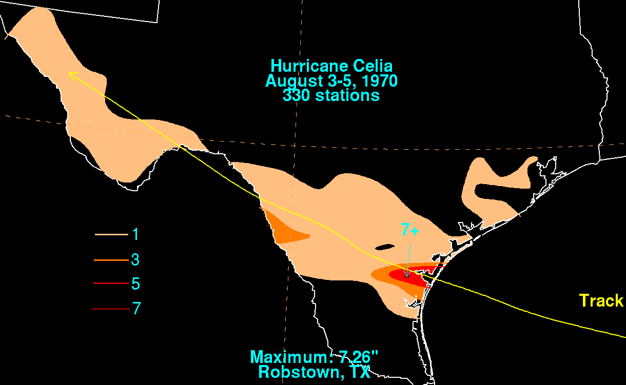 Hurricane Celia (1970) Rainfall