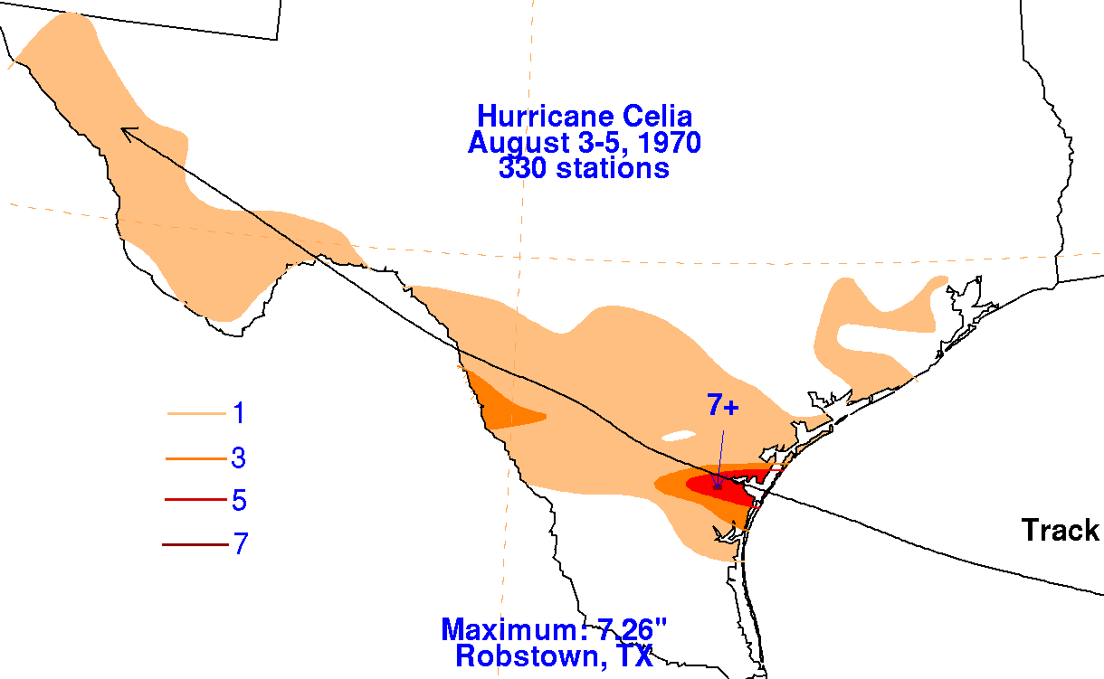 Hurricane Celia (1970) Rainfall