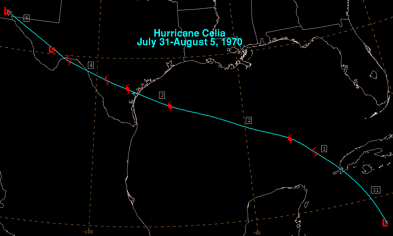 Hurricane Celia Track (1970)