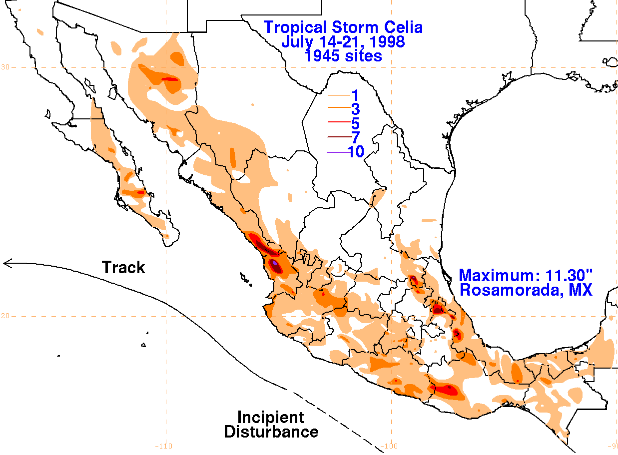 Tropical Storm Celia (1998) Rainfall
