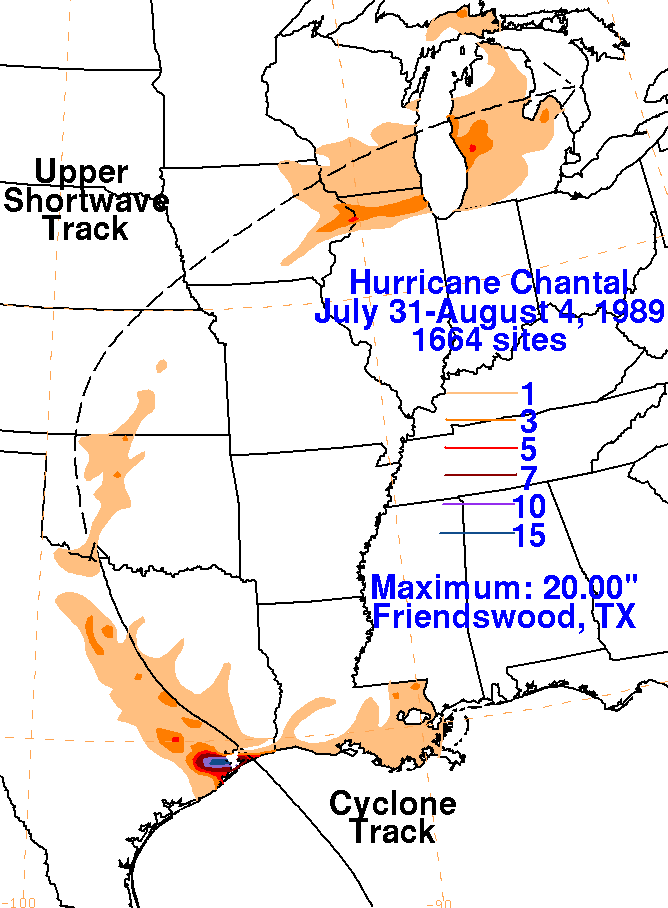 Hurricane Chantal (1989) Rainfall