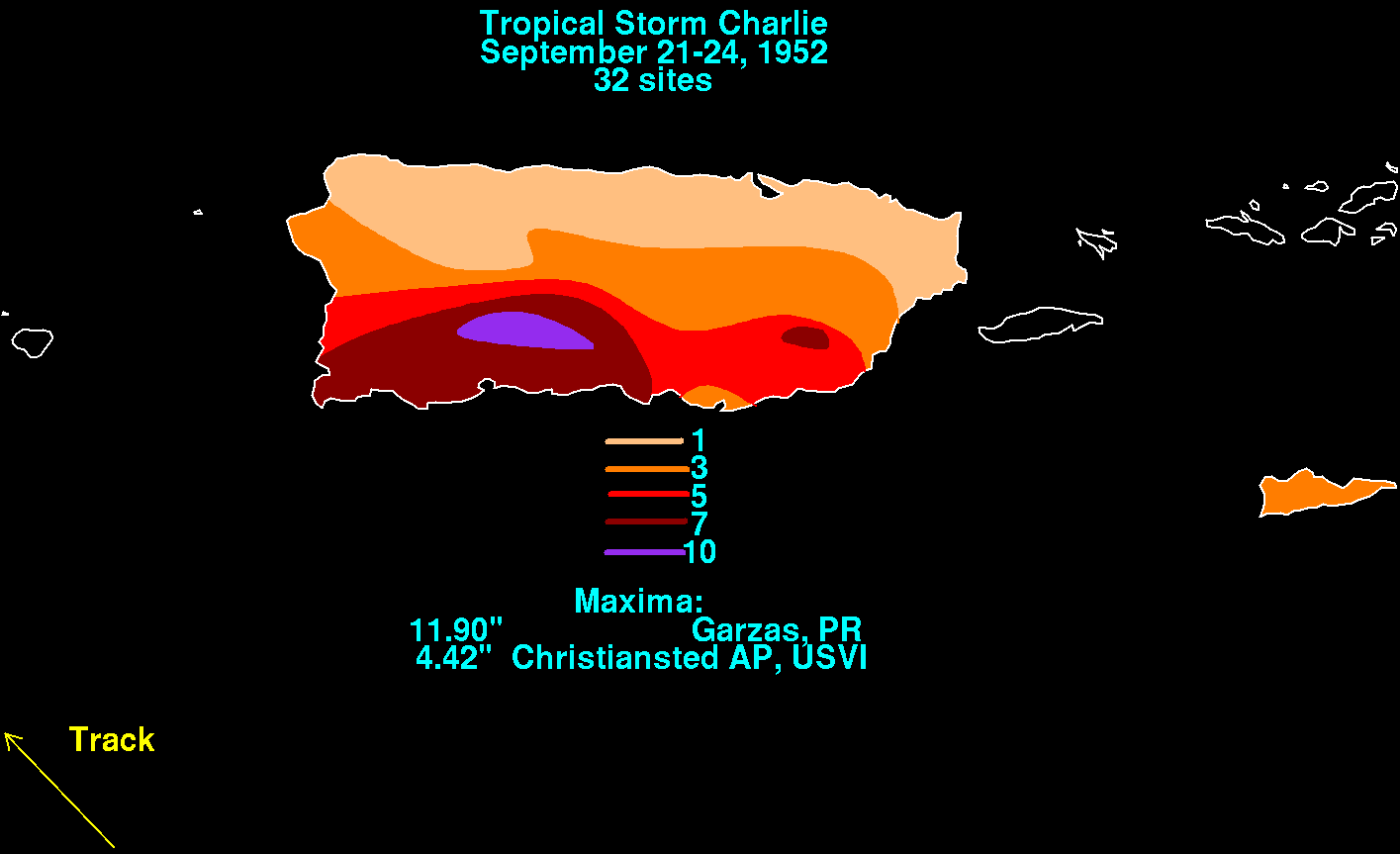 Tropical Storm Charlie (1952) Rainfall