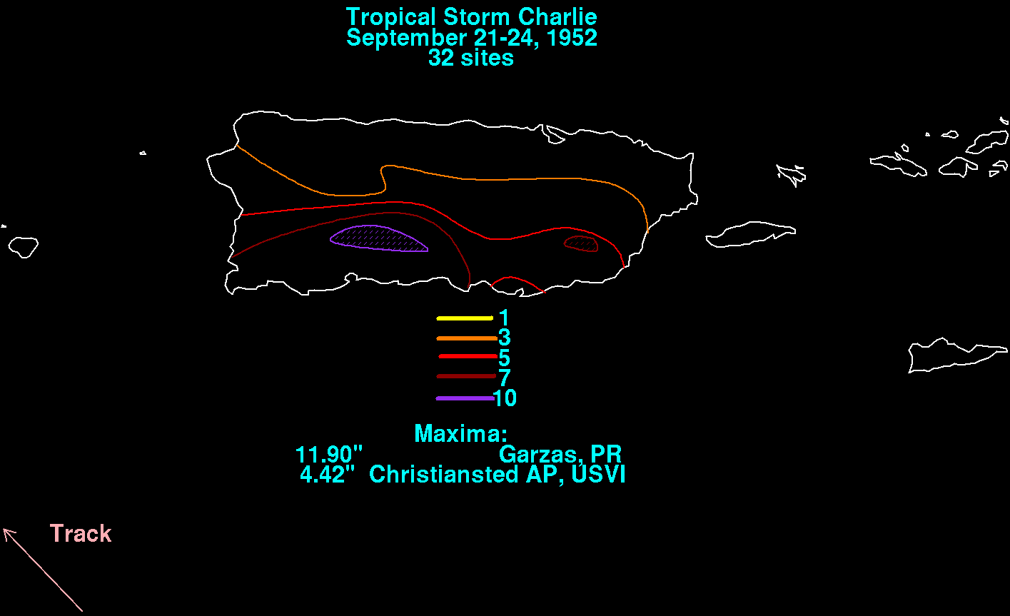 Tropical Storm Charlie (1952) Rainfall