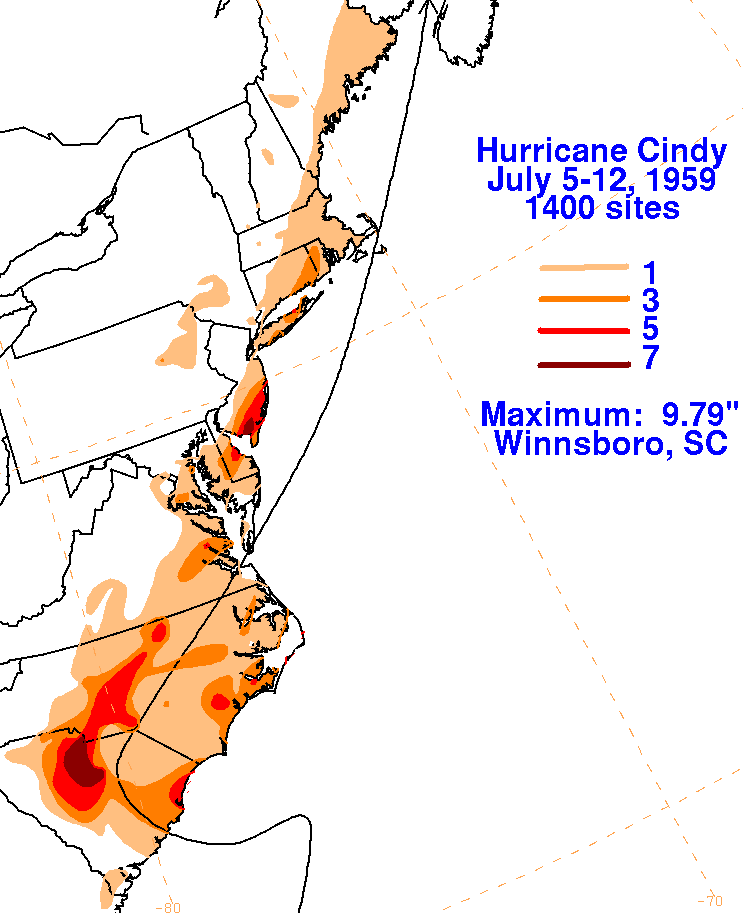 Hurricane Cindy (1959) Rainfall