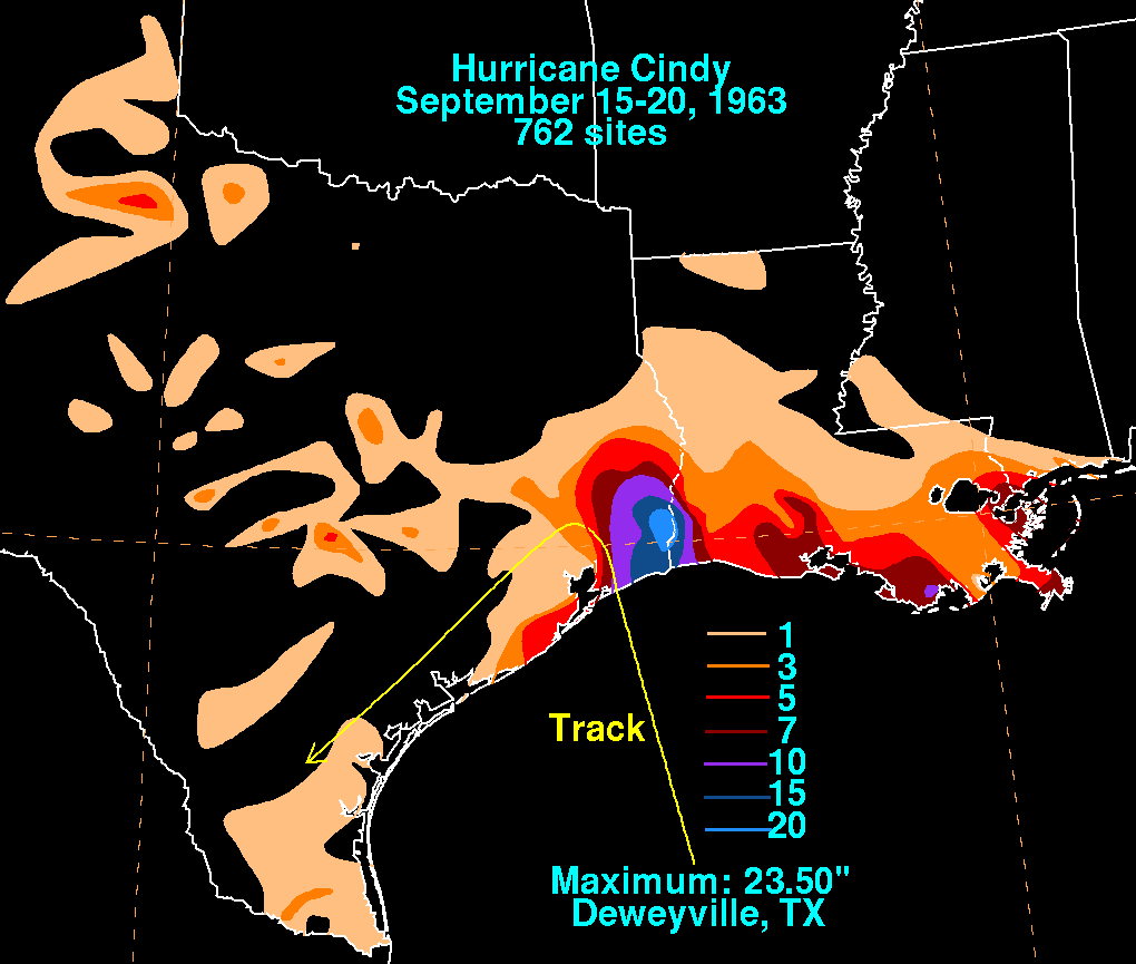 Hurricane Cindy (1963) Rainfall