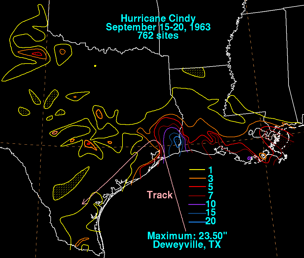 Hurricane Cindy (1963) Rainfall