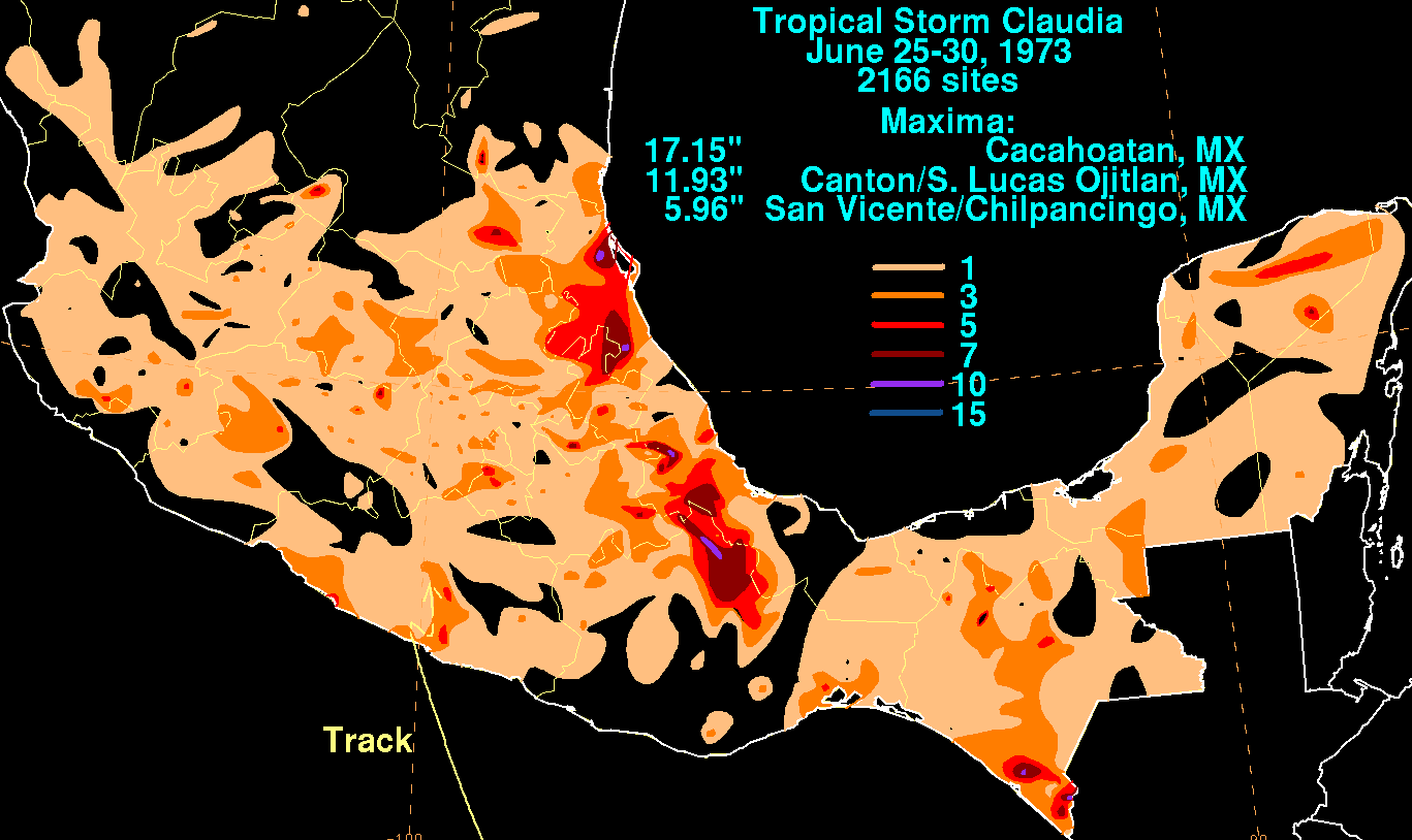 Claudia (1973) Storm Total Rainfall