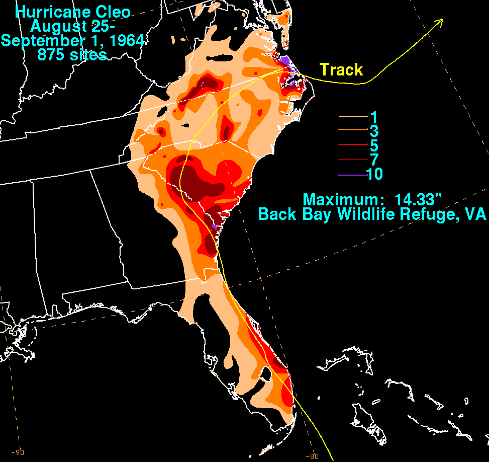 Hurricane Cleo (1964) Storm Total Rainfall