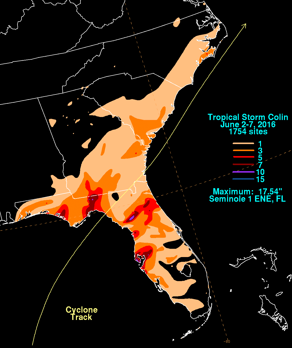 Tropical Storn Colin (2016) Rainfall