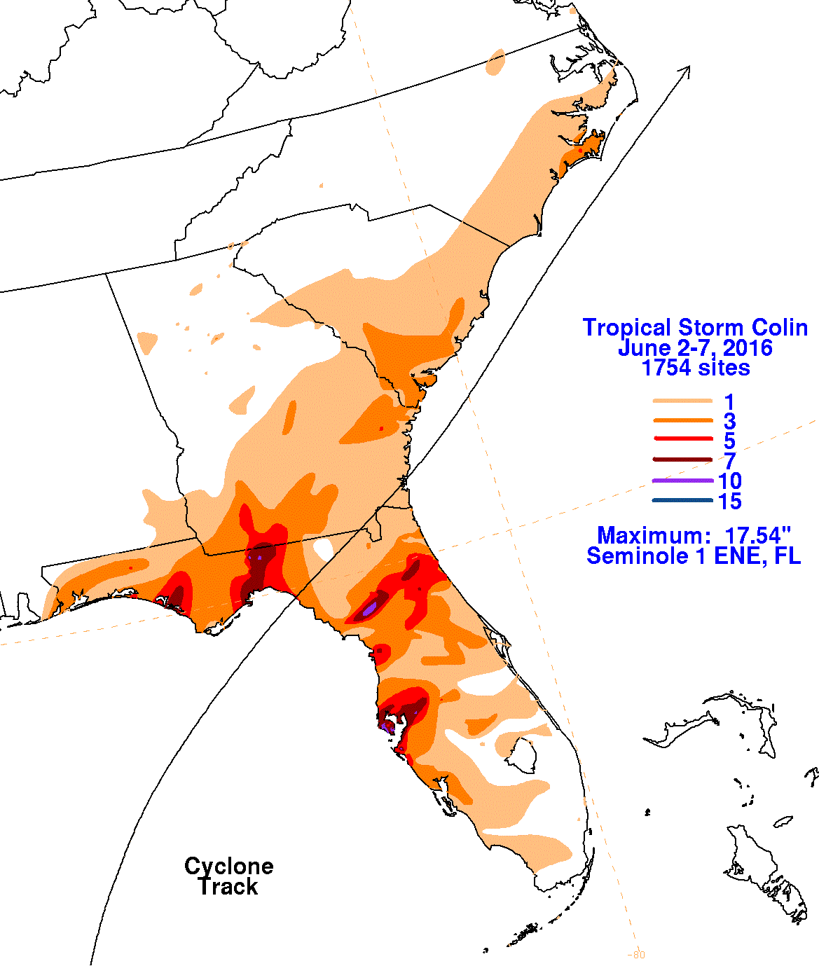 Tropical Storm Colin (2016) Rainfall