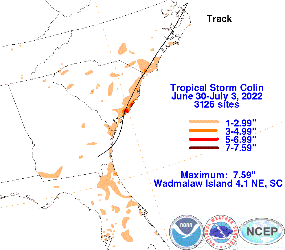 Tropical Storm Colin (2022) Rainfall