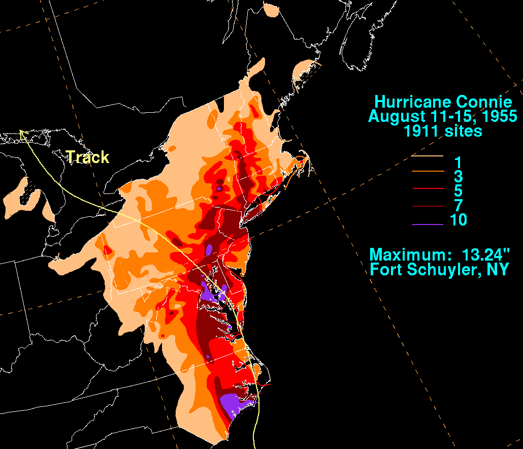 Connie (1955) Filled Contour Rainfall