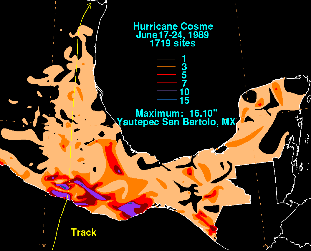 Hurricane Cosme (1989) rainfall