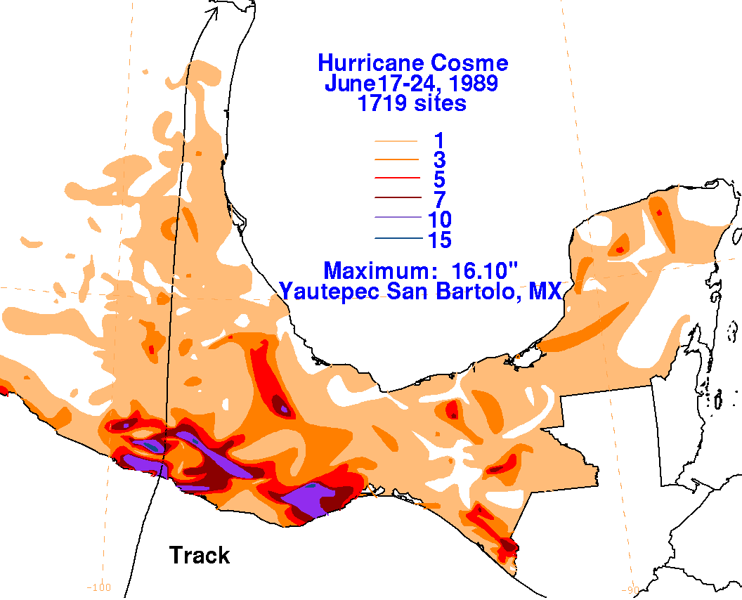 Hurricane Cosme (1989) rainfall