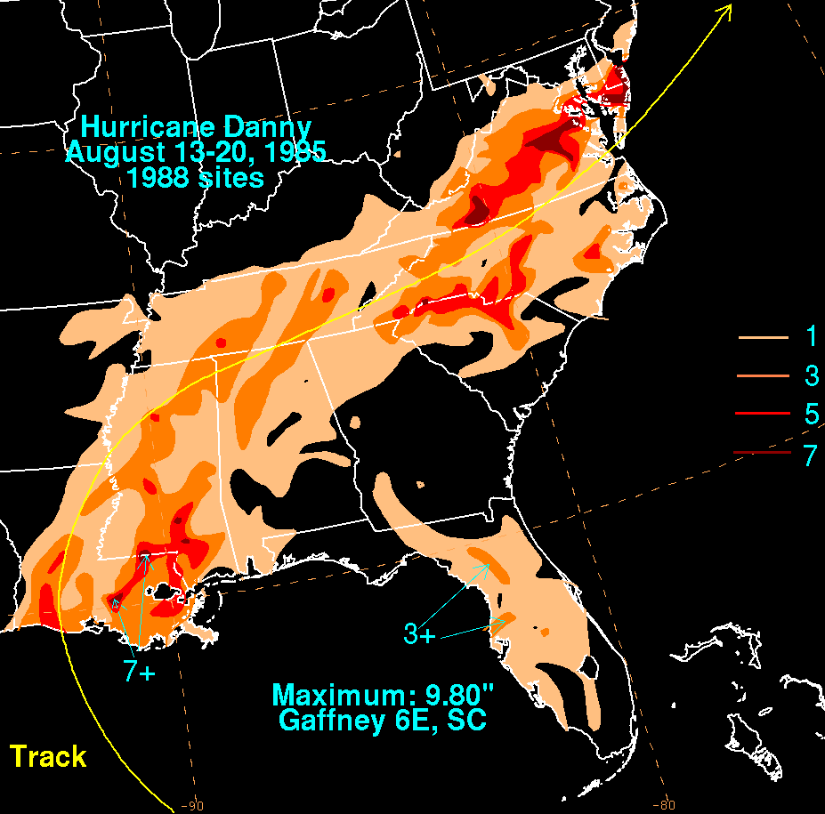 Hurricane Danny (1985) Rainfall