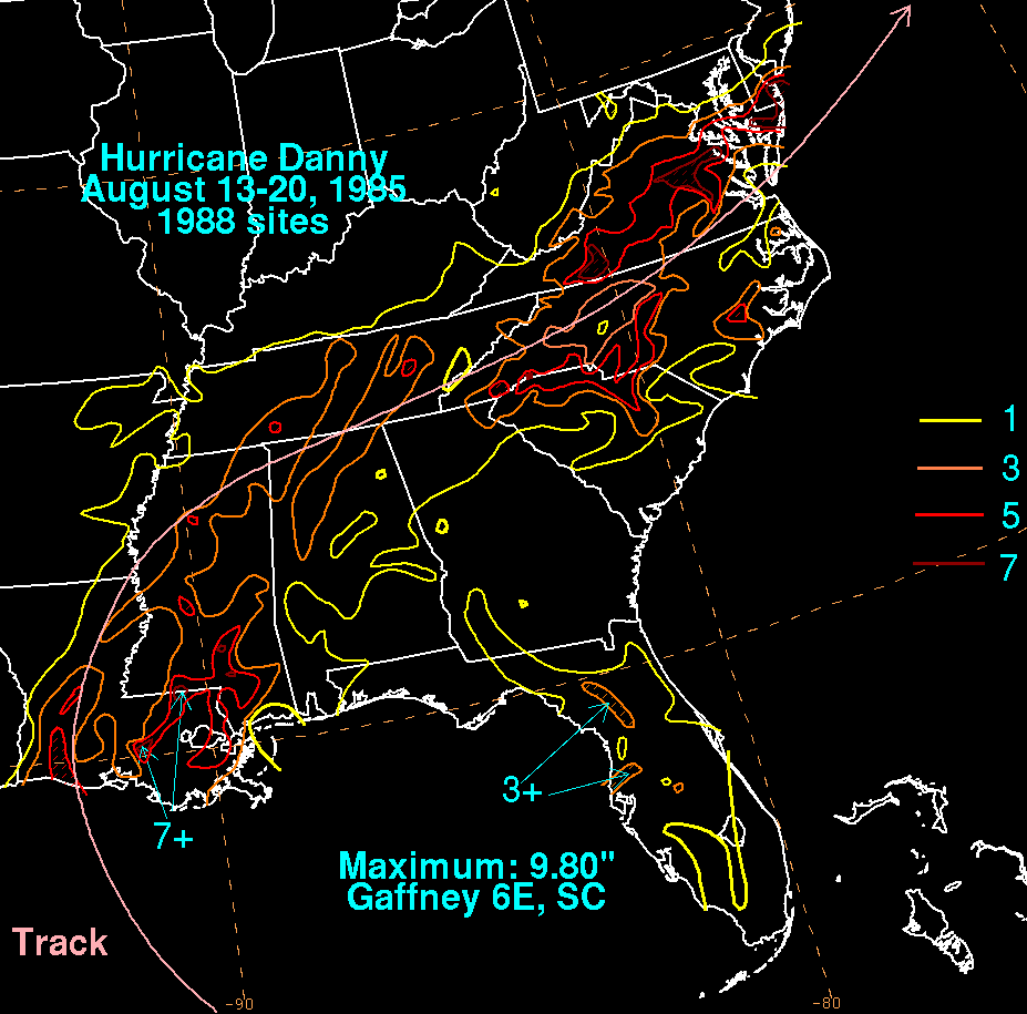 Hurricane Danny (1985) Rainfall