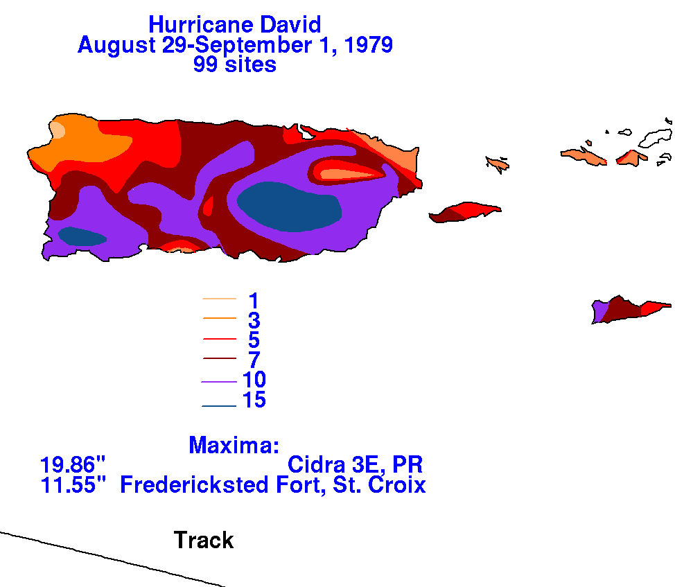 Hurricane David (1979) Rainfall for Northeast Caribbean