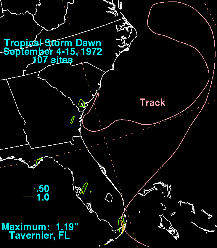 Tropical Storm Dawn (1972) Rainfall