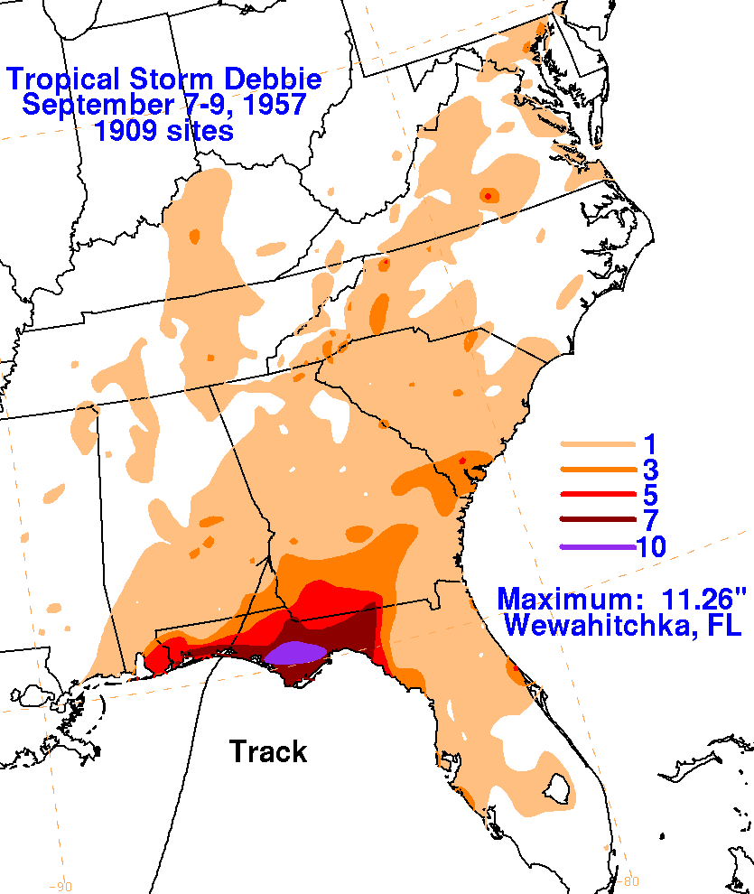 Tropical Storm Debbie (1957) Rainfall