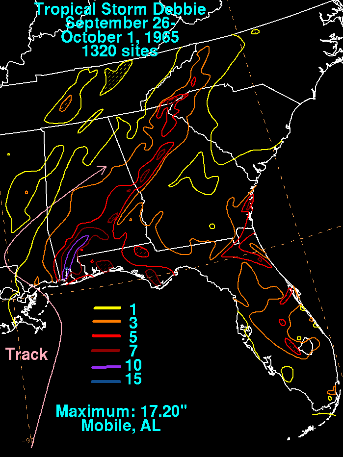 Debbie (1965) Storm Total Rainfall