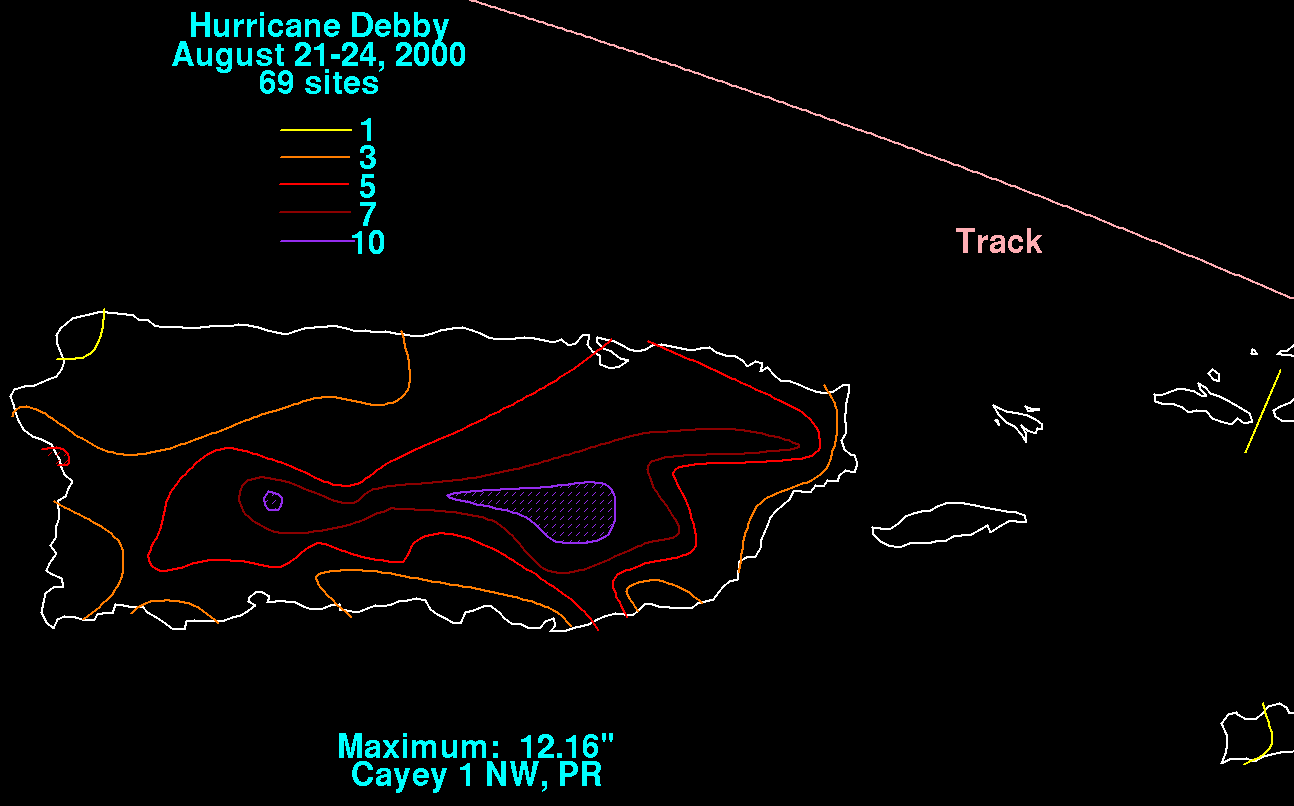 Debby (2000) Rainfall for Northeast Caribbean