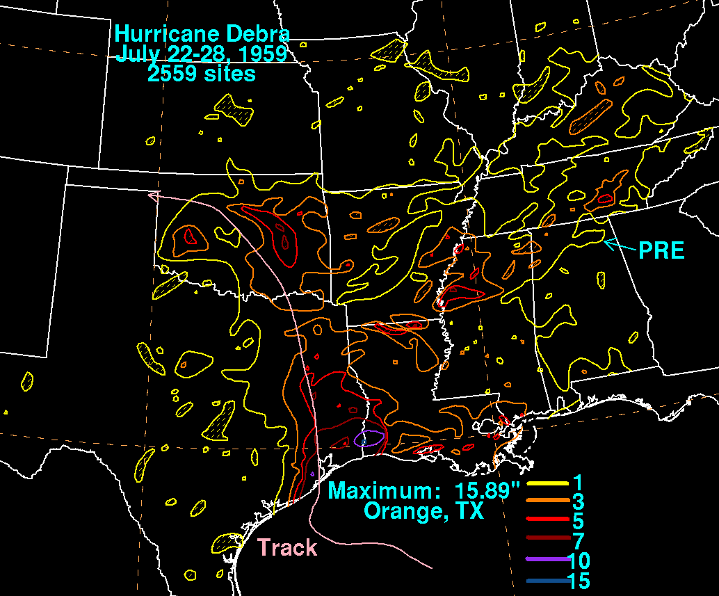 Hurricane Debra (1959) Rainfall