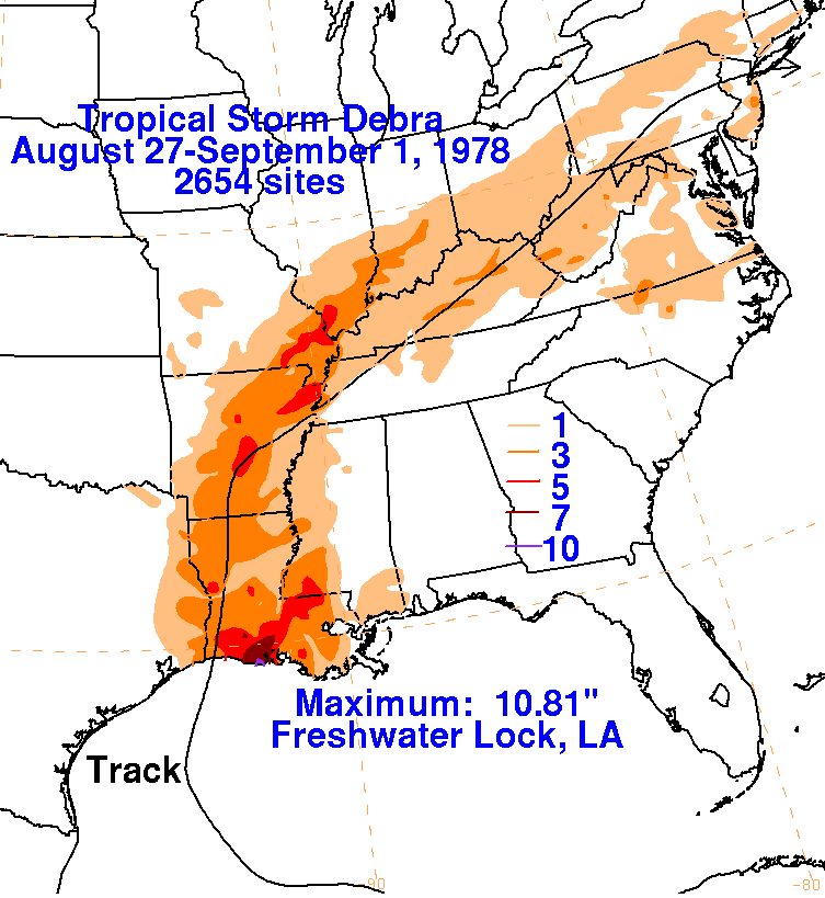 Debra (1978) Storm Total Rainfall